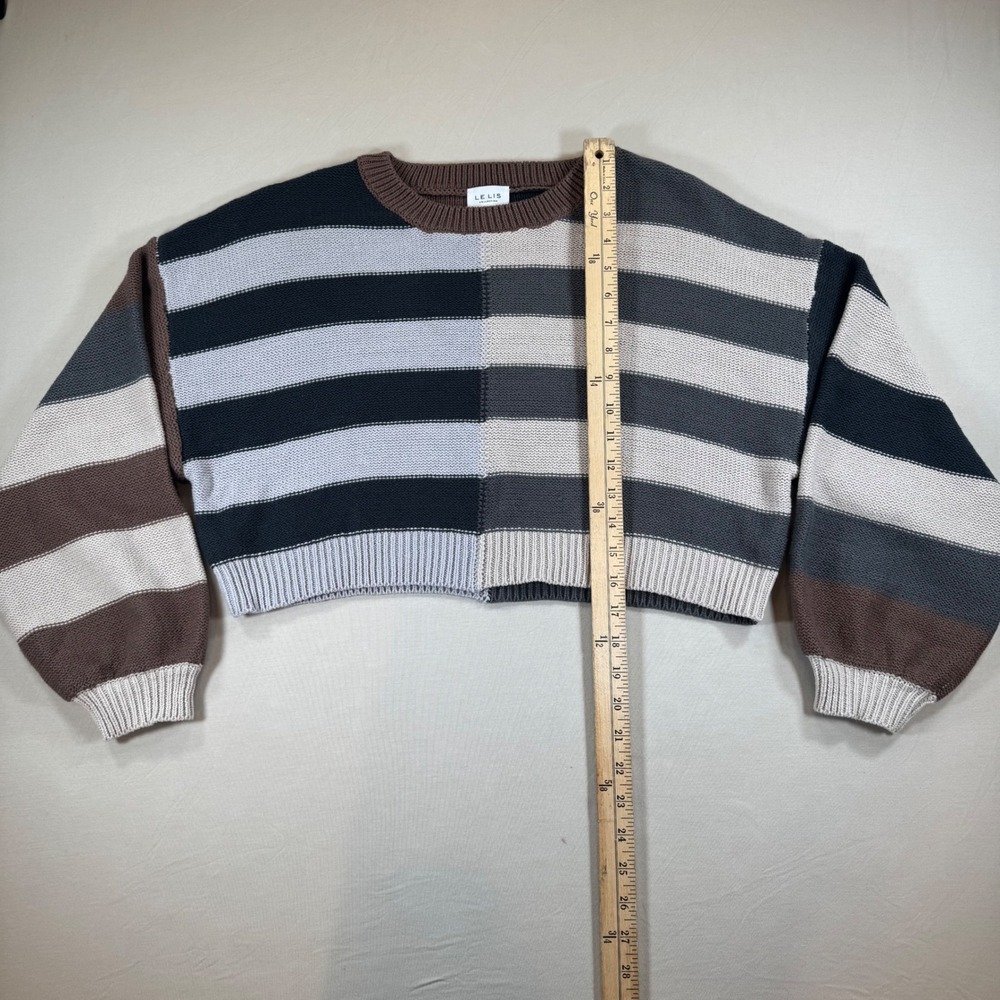 Le Lis Collection Womens Striped Cropped Sweater Brown Grey Colorblock S IWT1677 - Picture 2 of 7